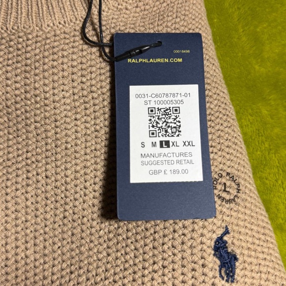 NWT Polo Ralph Lauren Men's Cotton Knit Crewneck Sweater  Light Brown Large - Picture 4 of 13